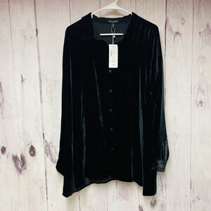 Eileen Fisher Tunic Blouse Womens Large Minimalist Velvet Button Front Top